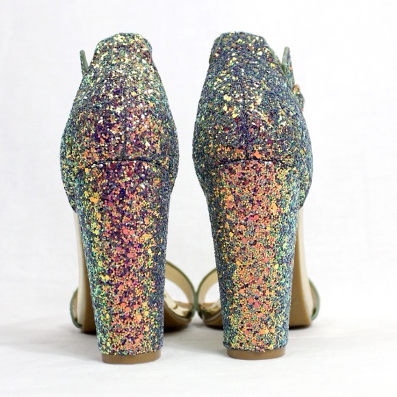Open Toe Glitter Sparkle Block Heel Sandals - Picture 3 of 5